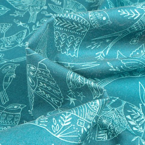 Tissu Coton Dashwood Studio Aviary oiseaux sur fond Bleu