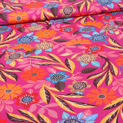 Tissu Viscose Gardenia Dashwood Studio Gardenia sur fond Rose