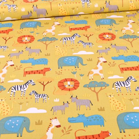 Tissu Coton Dashwood Studio Habitat annimaux sur fond Jaune