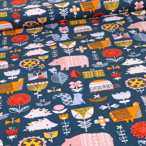 Tissu Coton Dashwood Studio Hibernate tortue sur fond Bleu marine
