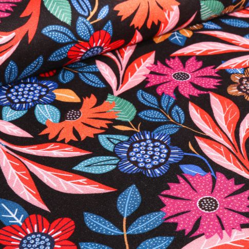 Tissu Viscose Dashwood Studio Végétations tropical sur fond Noir