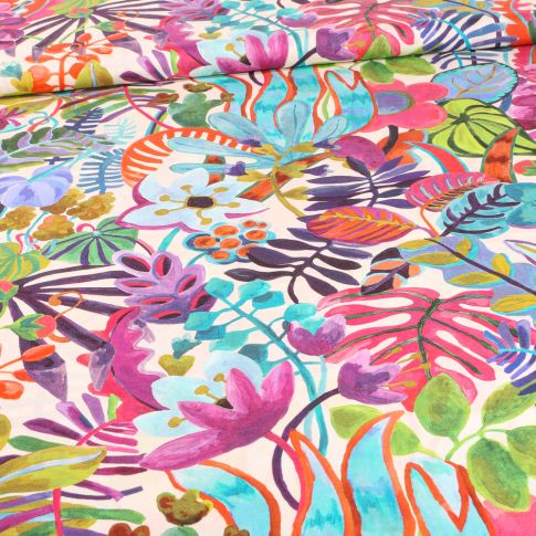 Tissu Liberty of London Jungle trip A sur fond Blanc