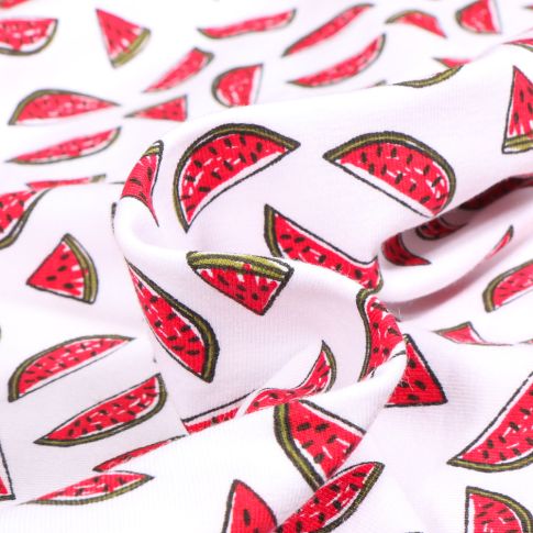 Tissu Jersey Coton Sandia sur fond Blanc