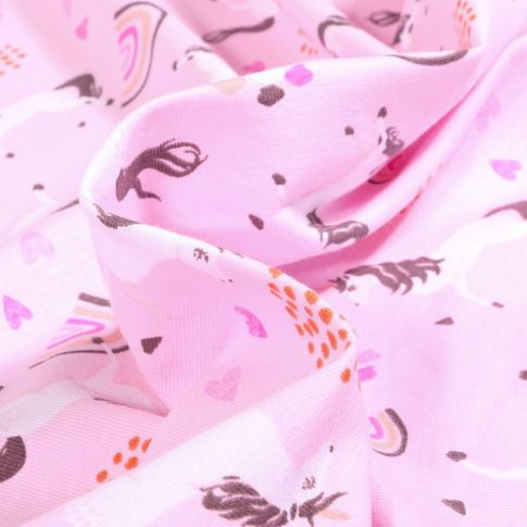 Tissu Jersey Coton Licornes horse sur fond Rose