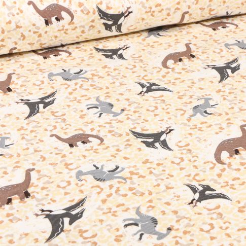 Tissu Jersey Coton Dino ptéro sur fond Beige