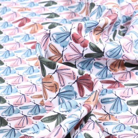 Tissu Jersey Coton Aqua libellules sur fond Blanc