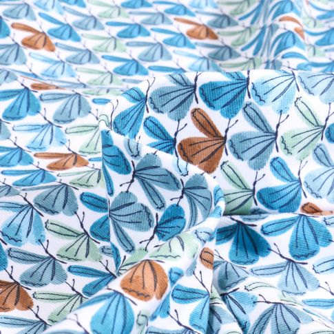 Tissu Jersey Coton Aquazur libellules sur fond Blanc