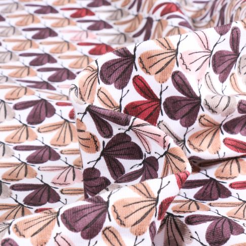 Tissu Jersey Coton Aquagrenat libellules sur fond Blanc