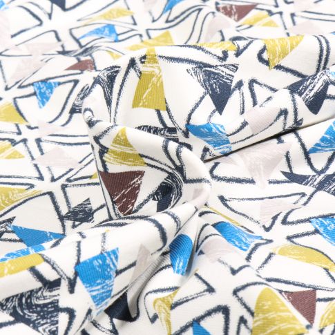 Tissu Jersey Coton Ivar bleu sur fond Blanc cassé