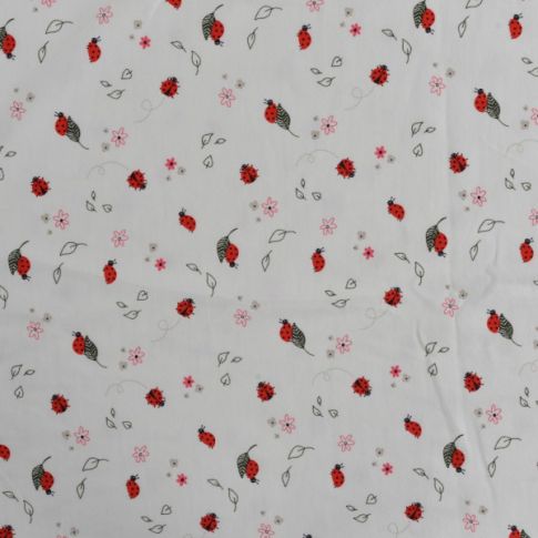 Tissu Jersey Coton Coccinelles rouges sur fond Blanc