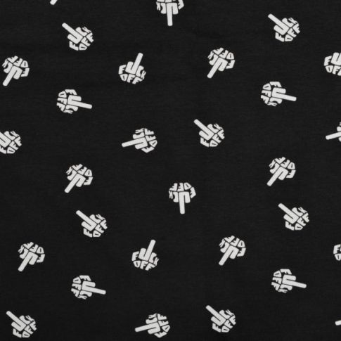 Tissu Jersey Coton Fuck Gris sur fond Noir