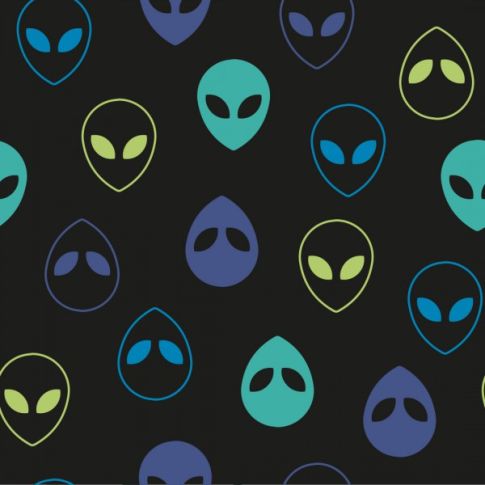 Tissu Jersey Coton Alien violet et bleu sur fond Noir
