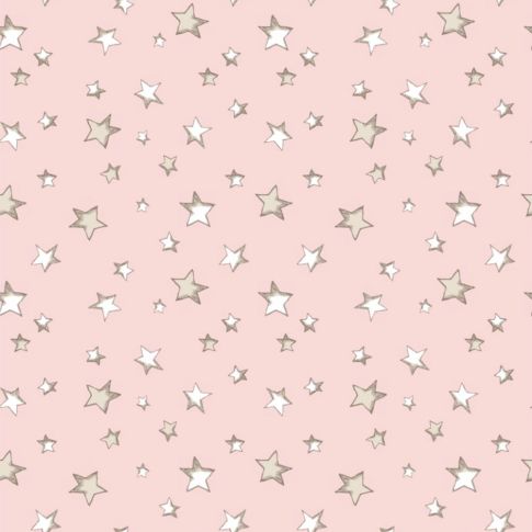 Tissu Jersey Coton imprimé beiges et blanches sur fond Rose