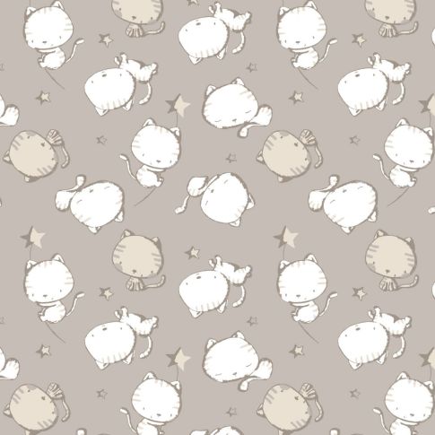 Tissu Jersey Coton imprimé Chaton Louis sur fond Taupe