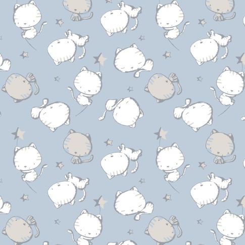 Tissu Jersey Coton imprimé Chaton Louis sur fond Bleu ciel