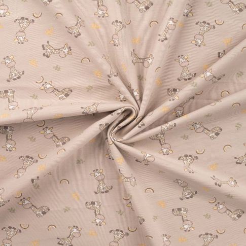 Tissu Jersey Coton imprimé Petites girafes sur fond Beige