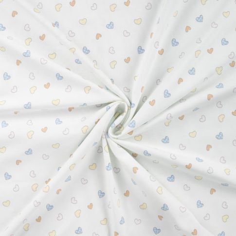 Tissu Jersey Coton imprimé Petits coeurs sur fond Blanc cassé