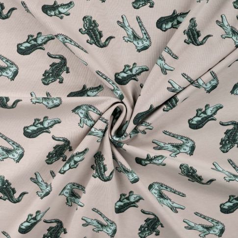 Tissu Jersey Coton imprimé Crocodile sur fond Beige