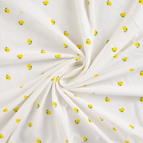Tissu Jersey Coton imprimés Citrons jaunes sur fond Ecru