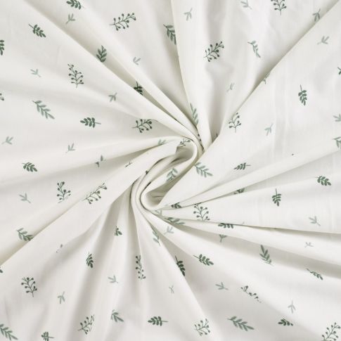 Tissus Jersey Coton imprimé Branches sur fond Blanc cassé