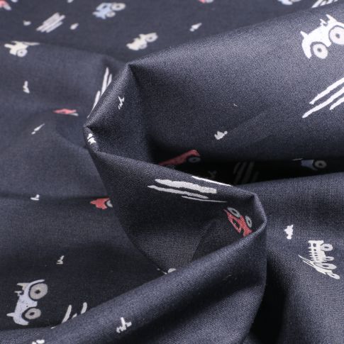 Tissu Coton imprimé Petits tracteurs sur fond Bleu marine
