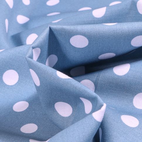 Tissu Coton imprimé Pois blanc Chloé sur fond Bleu clair