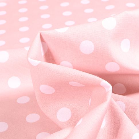 Tissu Coton imprimé Pois blanc Chloé sur fond Rose clair