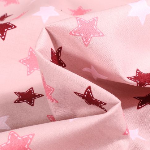 Tissu Coton imprimé Etoiles effet couture sur fond Rose