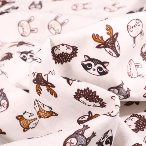 Tissu Coton imprimé Animaux de la forêt sur fond Blanc