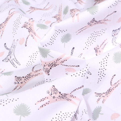 Tissu Coton imprimé Jump Léo sur fond Blanc