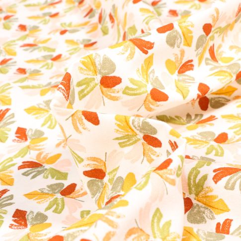 Tissu Coton imprimé Chila jaune sur fond Blanc cassé