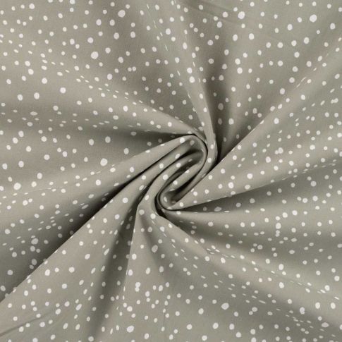 Tissu Popeline de Coton  pois blancs Zeli sur fond Vert kaki clair