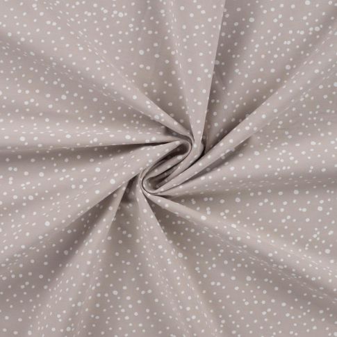 Tissu Popeline de Coton  pois blancs Zeli sur fond Taupe