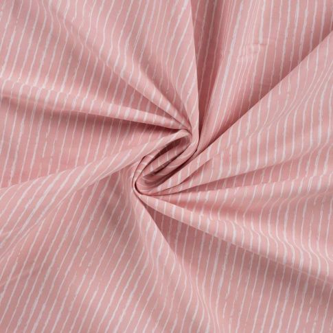 Tissu Popeline de  Coton  rayures blanches Zira sur fond Rose poudré