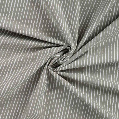 Tissu Popeline de  Coton  rayures blanches Zira sur fond Vert kaki clair