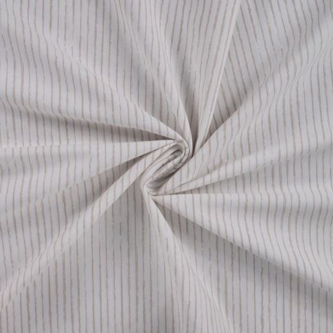 Tissu Popeline de  Coton  rayures taupes Zira sur fond Blanc cassé
