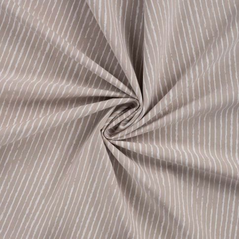 Tissu Popeline de  Coton  rayures blanches Zira sur fond Taupe
