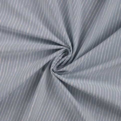 Tissu Popeline de  Coton  rayures blanches Zira sur fond Bleu gris