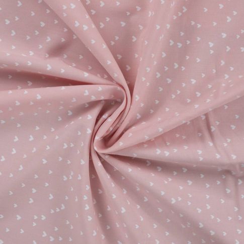 Tissu Popeline de  Coton  cœurs blancs Zivy sur fond Rose