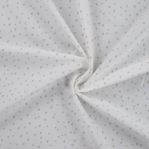 Tissu Popeline de  Coton  cœurs taupes Zivy sur fond Blanc cassé