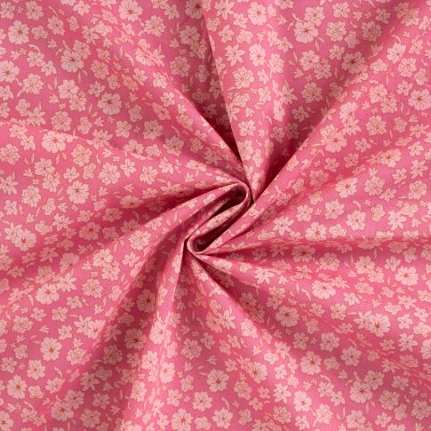Tissu Coton imprimé Fleurs Mia sur fond Rose