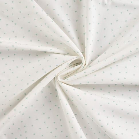 Tissu Coton imprimé Petits coeurs bleus sur fond Blanc