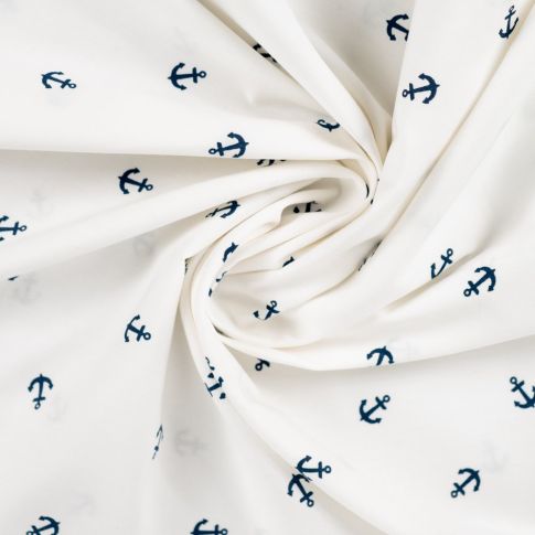 Tissu Coton imprimé Ancres bleues sur fond Blanc cassé