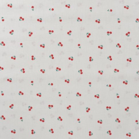 Tissu Popeline de Coton Cerises Red sur fond Blanc