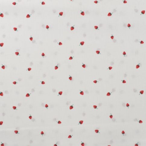 Tissu Popeline de Coton Fraises Red sur fond Blanc