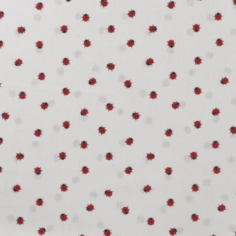 Tissu Popeline de Coton Coccinelles Red sur fond Blanc