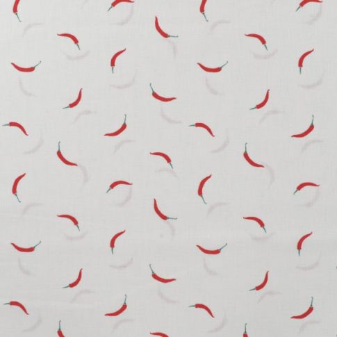 Tissu Popeline de Coton Piments Red sur fond Blanc
