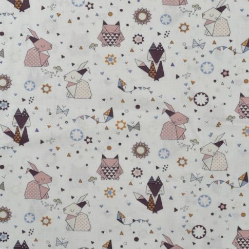 Tissu Popeline de Coton Edgey figures sur fond Blanc