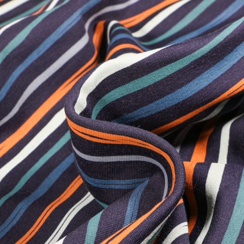 Tissu Sweat léger envers gratté Marius Rayures sur fond Bleu marine