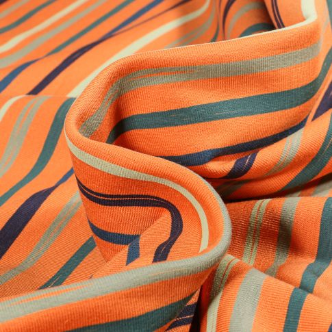 Tissu Sweat léger envers gratté Marius Rayures sur fond Orange